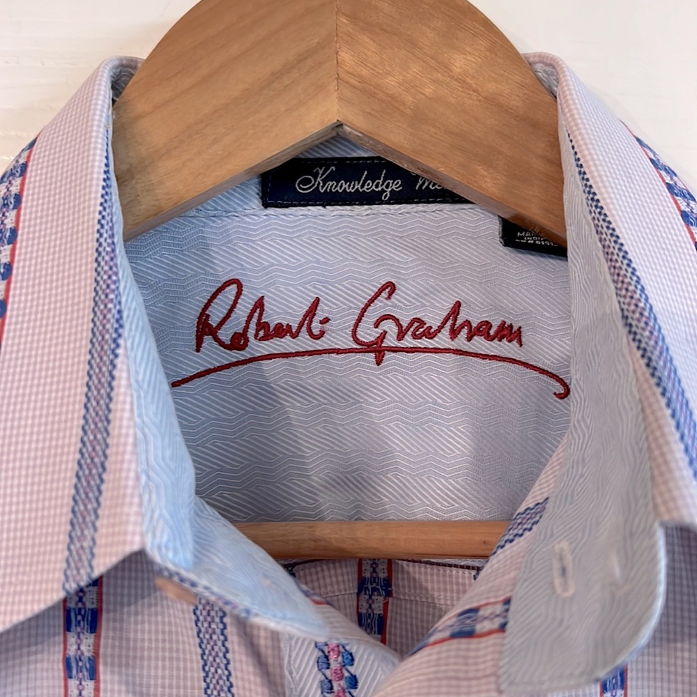 Robert Graham Mens Button Down Shirt Lavender with Blue and red Design Pattern M - Picture 2 of 3